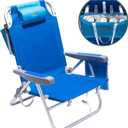 SUNNYFEEL Low Beach Chair 5 Position Lay Flat, Portable Folding Backpack Beach Chairs Heavy Duty with Cooler Bag, Cup Holder for Outdoor/Lawn/Trip/Picnic/Fishing, Foldable Camping Chair (New Blue)