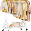 Heavy Duty Clothes Rack, Metal Clothing Rack Load 450 LBS, Rolling Coat Racks for Hanging Clothes with Lockable Wheels, Wardrobe Closet Garment Racks for Bedroom, White