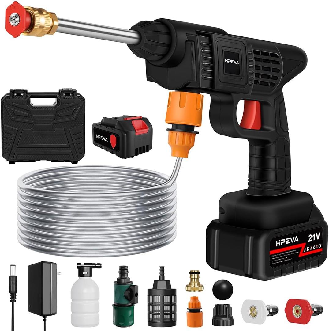 Cordless Portable Power Washer - 452PSI Battery Powered Pressure Washer,1.3GPM Handheld Pressure Washer Gun with Nozzles,Rechargeable High-Pressure Car Washer Gun for Car Washing/Home/Floor