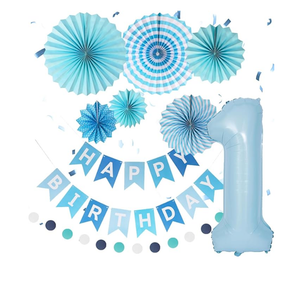 Uorbmaio 1st Birthday Decorations: Blue Happy Birthday Banner