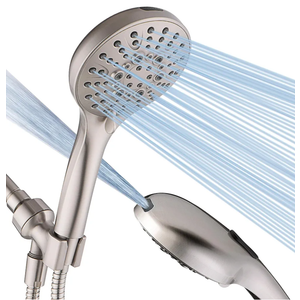 BRIGHT SHOWERS High Pressure Shower Head with Handheld, 9 Spray Settings Showerhead Built in Power Wash to Clean Tub and Pets, Extra Long 69" Hose, Adjustable Bracket, Brushed Nickel