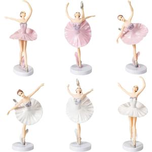Uoeo 6 Pcs Ballet Girl Cake Topper - Dancing Ballerina Girl Figurine Cake Decorations Pink Cake Toppers for Ballet Girl Baby Shower Birthday Party Wedding Decoration