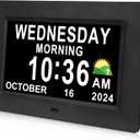 SSINI Digital Calendar Dementia Alarm Clock with Day and Date for Elderly - 15 Alarms 5 Colors Display Large Display Alzheimers Clock Large Digital Clock for Seniors (7in Black)