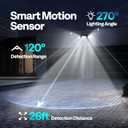 VIVOHOME Solar Flood Lights Outdoor, 256 LED 2500LM Motion Sensor Lights, 3 Adjustable Heads Security Lights, IP65 Waterproof, 270 Wide Lighting Angle Solar Powered Lights for Porch, Yard, 2 Pack