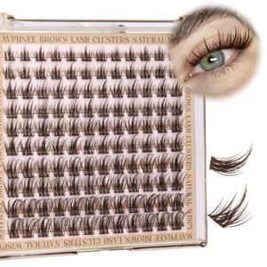Brown Lash Clusters Wispy Eyelash Individual Lashes Spikes DIY Lash Extensions Dark Brown Cluster Lashes Natural Cluster Eyelash Extensions C-Curly Eyelash Clusters Clear Band Fairy Lash Pack 120Pcs
