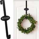 Therwen Christmas Wreath Hanger for Front Door 15' Blessed Metal Wreath Door Hanger Hook for Wreaths Blessed Welcome Sign for Xmas Party Office Home Wall Decor