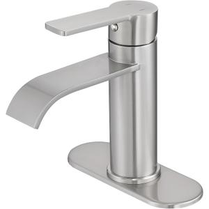 VOTON Brushed Nickel Bathroom Faucets, Single Handle Bathroom Sink Faucet Modern Waterfall Bathroom Faucet 1 or 3 Holes with Deck Plate, Rv Camper Farmhouse Utility Remodel Mixer Tap Washbasin Faucet