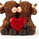 Valentines Highland Cow Figurine - Sweet Love Heart Couple Resin Statue Valentine's Day Art Sculpture Table Topper Calf Lover Farmhouse Home Garden Housewarming Gift Wedding Party Table Decor