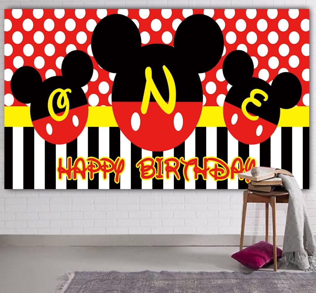 Colormoon CC Mickey-1st Birthday Backdrop, Large Polyester Banner with Mickey Themed Party Supplies, 6.6 x 3.3 ft