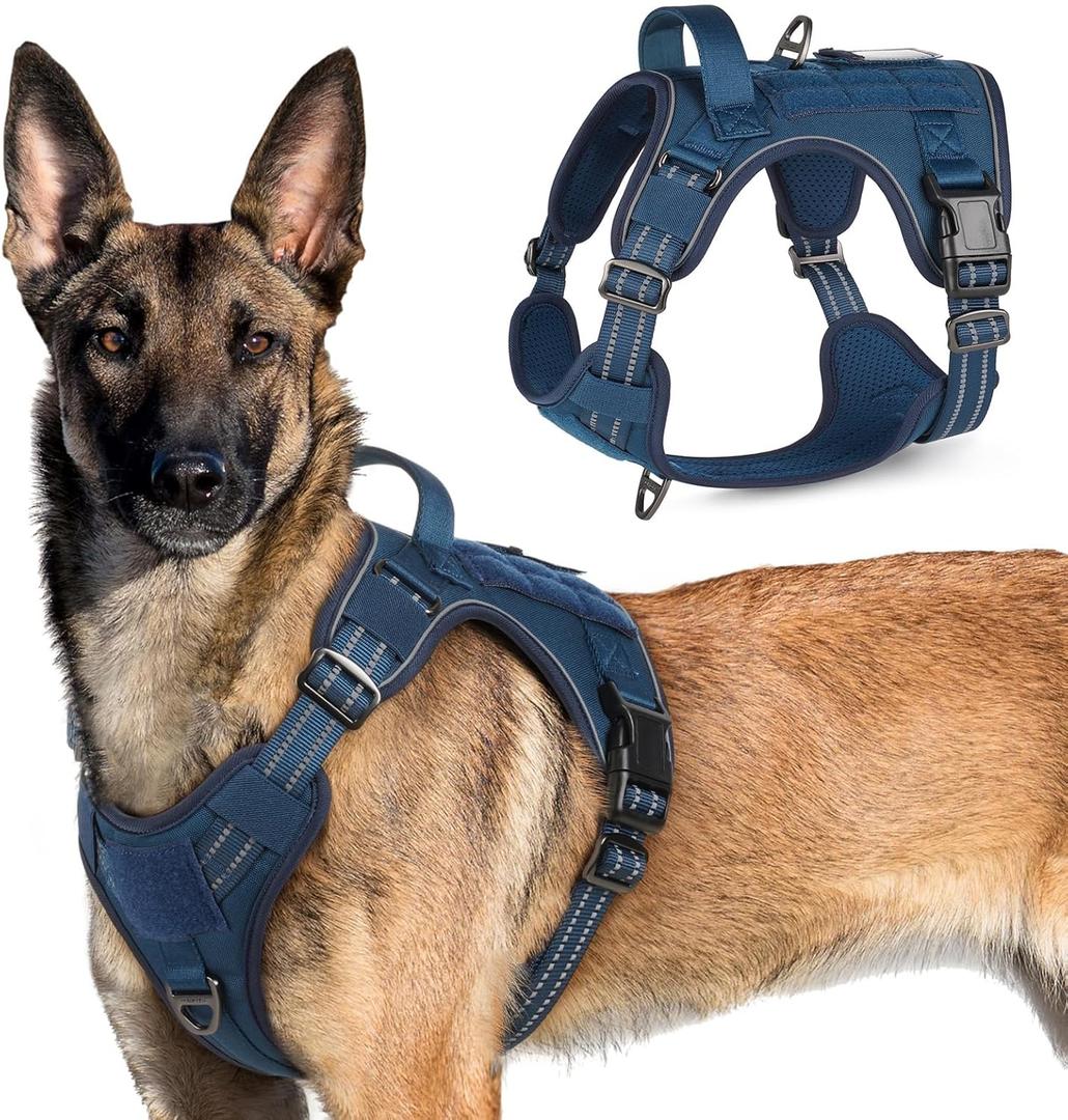 Rabbitgoo Tactical Dog Harness for Large Dogs, No Pull Military Service Vest with Handle & Molle, Easy Control for Training Walking, Adjustable Reflective Straps, Blue, XL