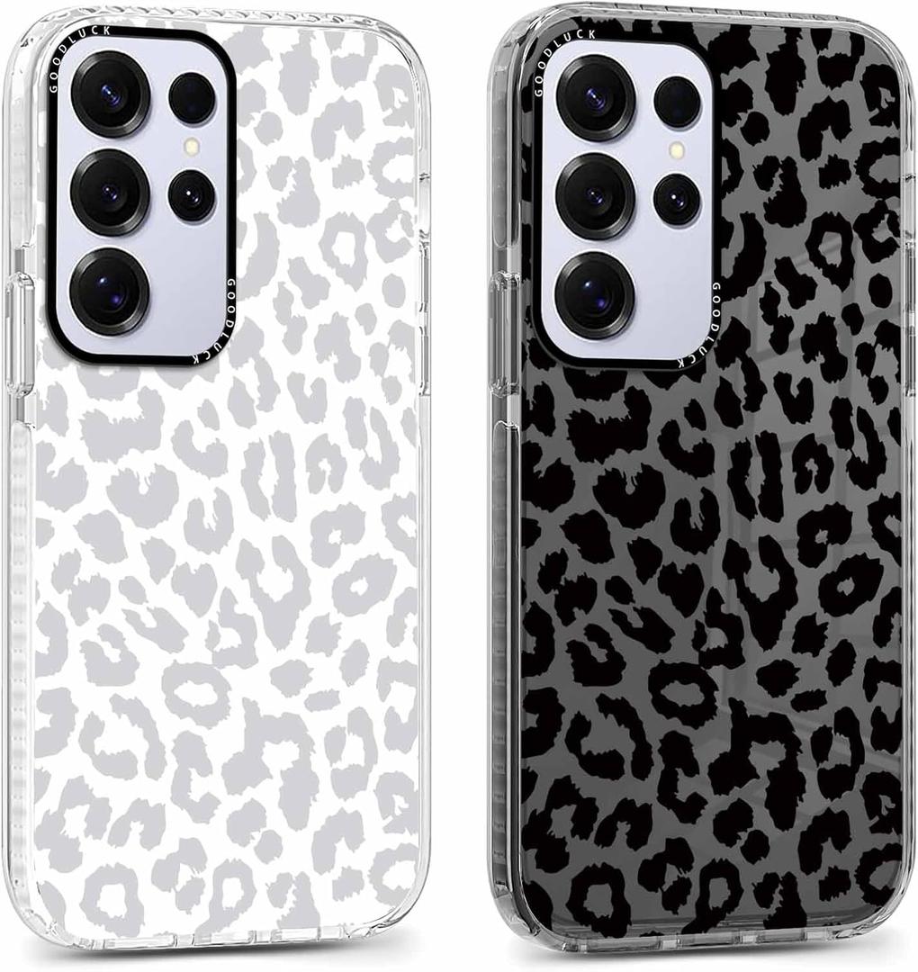 RUMDEY 2 Pack Cute Cheetah Print for Samsung Galaxy S25 Ultra 5G Phone Case 6.8", Luxury Leopard Pattern Clear Girls Women Case Slim Soft TPU Silicone Funda Shockproof Protection Cover