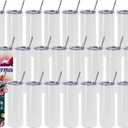 24 Pack Sublimation Tumblers Bulk 20 oz Skinny Straight, Sublimation Blanks Double Wall Stainless Steel Skinny Tumbler with Lid and Straw, Shrink Wrap Film, Individually Boxed, for Heat Press Machine