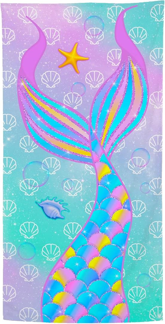 Mermaid Beach Towel, Mermaid Girl Beach Towel for Kid | Microfiber Bath Towels Gifts, Microfiber Bath Travel Towels for Women Yoga Sports 30" X 60"
