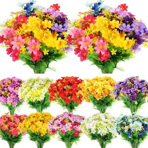 Zeyune 100 Bundles Faux Daisy Flowers 12'' High Faux Silk Daisy Colorful Flowers Outdoor UV Resistant Fake Foliage Greenery Plants for DIY Home Garden Wedding Office Party Decor