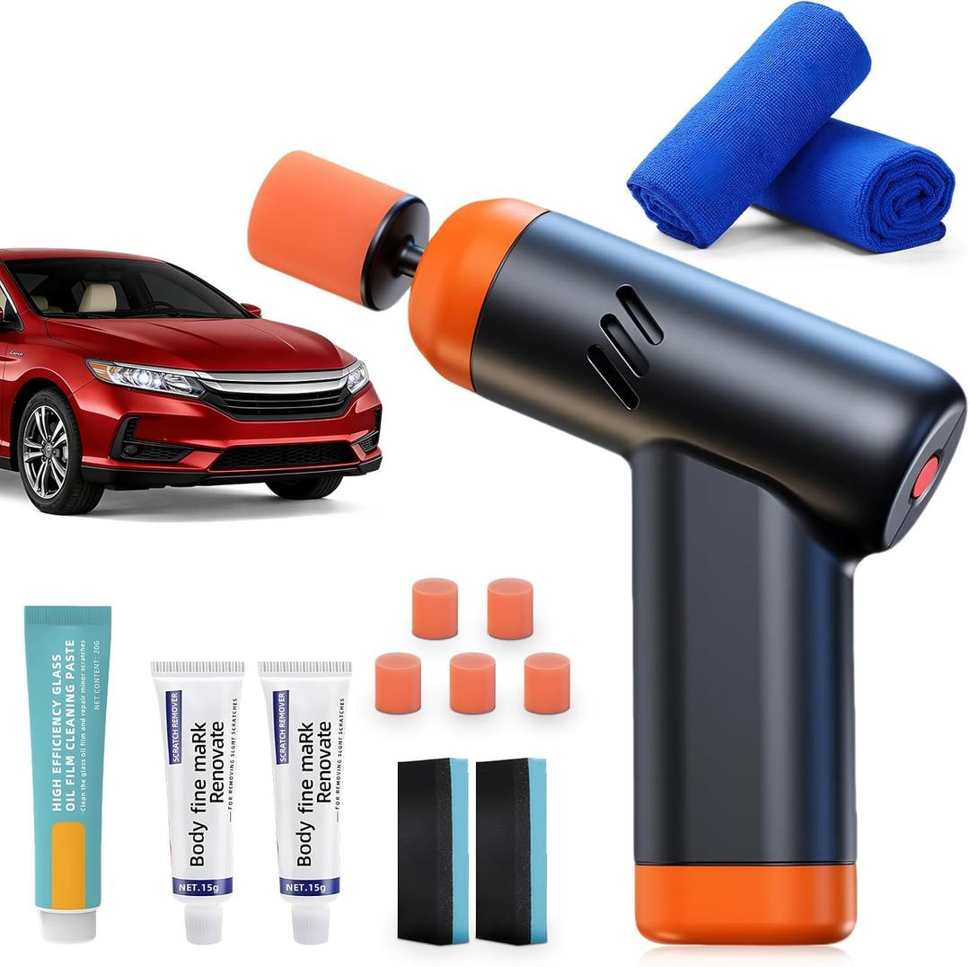 Mini Cordless Polisher for Car Detailing, 13pcs Polisher Car Care Kit with 5 Polishing Pads & Scratch Grinding Agent, Cleaning Paste, Handheld Body Repair Machine for Auto Scratch Repair Waxing