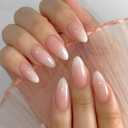 Ombre Acrylic Press on Nails Almond Medium Acrylic Nails Press Ons Full Cover Glue on Fake Nail with Silver Glitter Designs Pink Ombre Artificial Stick on False Nail for Women