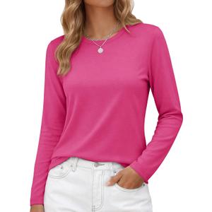 YUCOLEN Long Sleeve Shirts for Women Cotton Crewneck Casual T-Shirts Soft Basic Tee Long Sleeve Tops