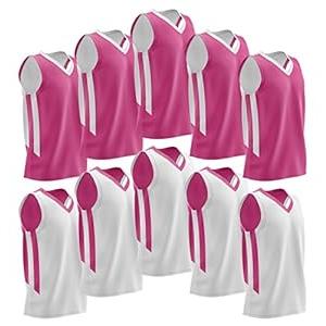 Liberty Imports 10 Pack - Reversible Men's Mesh Performance Athletic Basketball Jerseys - Adult Team Sports Bulk (Pink/ White)