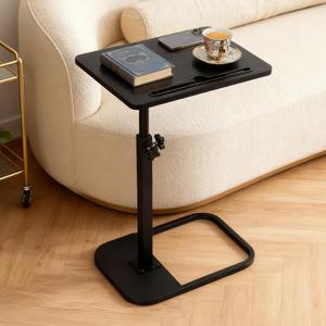 jessie Tv Tray C Table, Adjustable End Table for Couch 360 Swivel C Shaped End Table with Phone Tablet Slot for Living Room, Sofa, Bedside, Bathroom (Black)