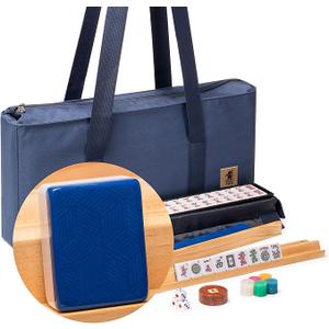 Yellow Mountain Imports American Mahjong Set, Indigo Tides - Blue Soft Case, 4 All-in-One Racks with Pushers, Wright Patterson Scoring Coins, Dice, & Wind Indicator