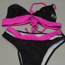 Women's Color Matching Sexy Two-Piece Swimsuit, Waist Cutout Bikini Set (Black), S