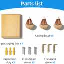 2 x Sailboat Key Holder and Teacup Hook - Nautical Wood Wall Decor for Small Space Organization, Coffee Bar Entryway - Set of 3