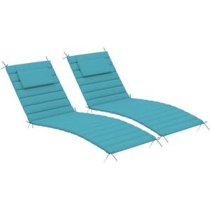 Olefin Quilted Lounge Cushion Set of 2, Patio Foldable Chaise Lounger Cushion, Water-Resistant Lounge Chair Pad with Straps Teal, 72 x 21 inches