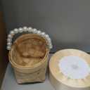 Geelin 12 Pcs Mini Flower Girl Basket Mini Woven Baskets with Pearl Handles Wood Chip Flower Fruit Picnic Holder with RibbonCh ip Bucket for Wedding Party Gifts Baby Shower Birthday Party Decoration (Beige)