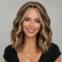 Eawwii Caramel Brown with Honey Blonde Highlights Short Wavy Wig for Women Lace Hairline Bob Style Synthetic Heat Resistant - Natural Appearance for Everyday Hairstyle 14 Inch