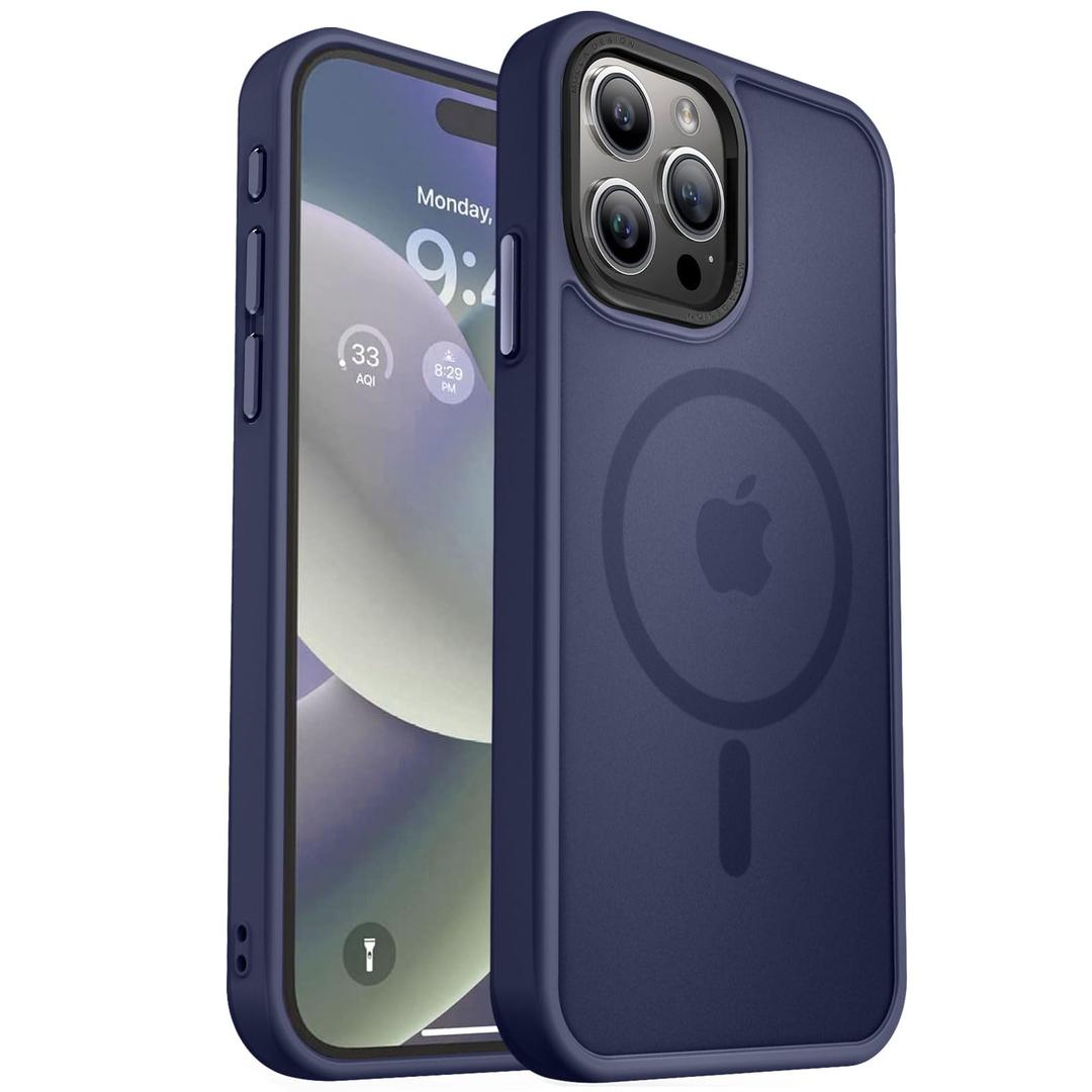 MOCCA Strong Magnetic for iPhone 15 Pro Max Case, [Compatible with Magsafe][13FT Military Drop Protection] Slim Translucent Matte Shockproof Case for iPhone 15 ProMax Case 6.7'', Deep Blue, Pack Of 2