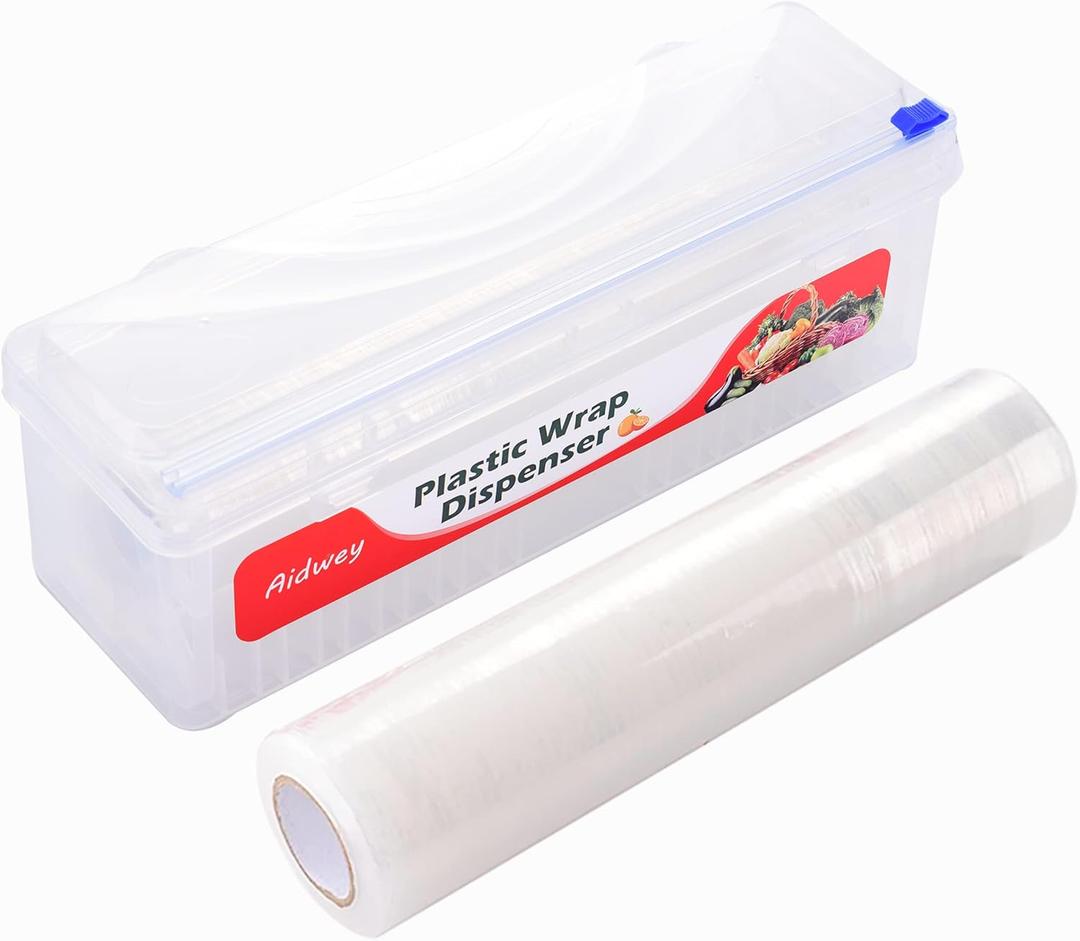 Plastic Wrap Dispenser with 12"x500ft BPA free Film - Cling Wrap Dispenser with Cutter for Food Film, Aluminum Foil, Baking Paper & More