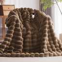 Anysay Heated Blanket Full Size with 1/2/4/6/8 Hours Auto-Off 10 Heat Level, 62'' * 84'' Cozy Faux Rabbit Fur Bubble Electric Blanket with Overheat Protection(Brown)
