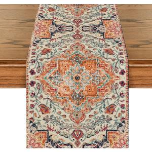 Artoid Mode Boho Bohemia Style Orange Table Runner, Country Rustic Farmhouse Magical Fall Kitchen Dining Table Decoration for Home Party Decor 13x72 Inch