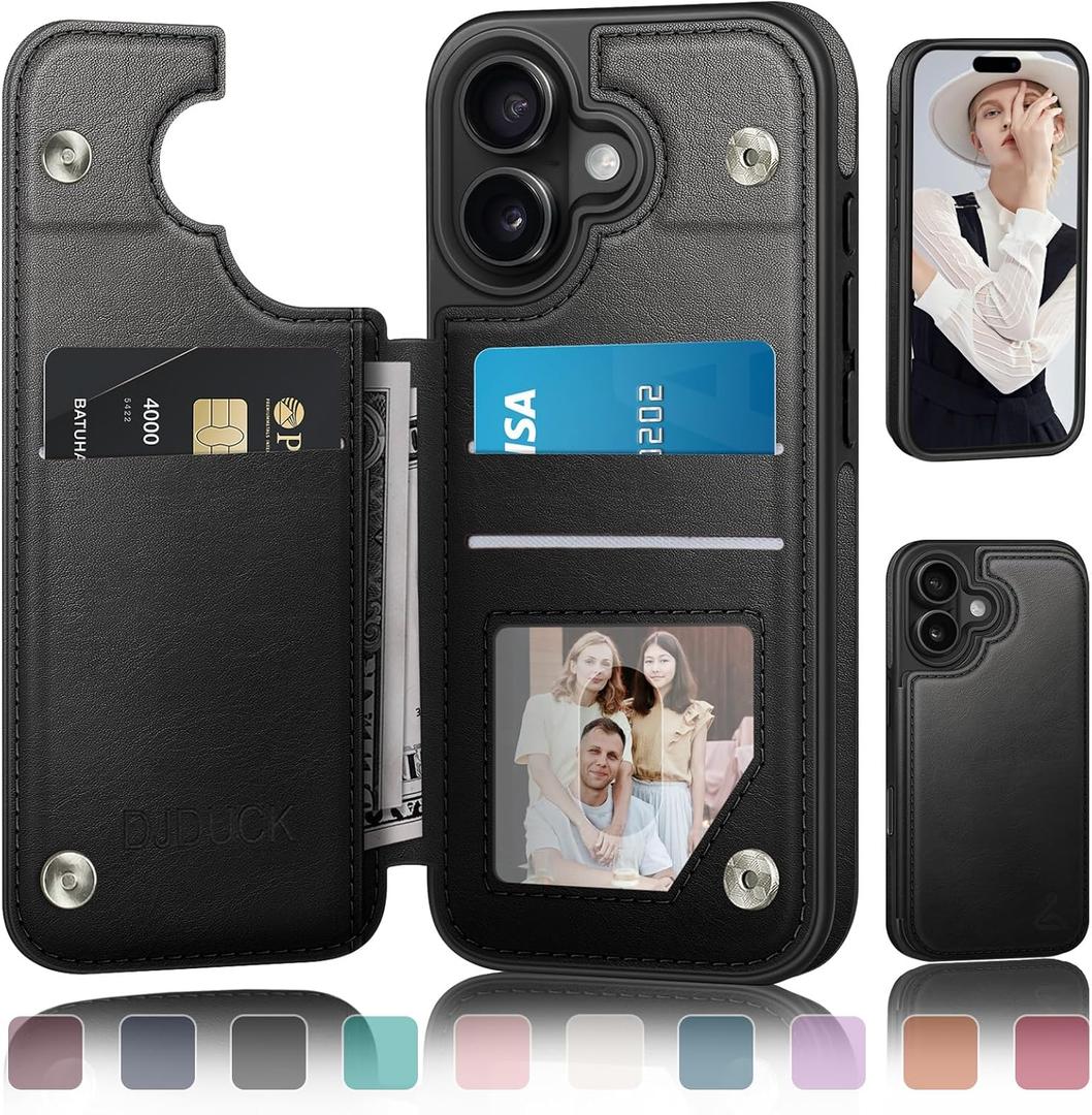 DJDUCK Designed for iPhone 17 Case Wallet with Card Holder, [Magnetic Clasp Cover] [RFID Blocking Leather Protection] Shockproof Women Men Cases 6.3 Inch for Apple 17 Black