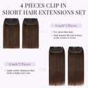 S-noilite 4 pieces Clip In Short Hair Extensions 100% Remy Human Hair Invisible Mini Short Clip in Hairpiece for Women with Thinning Hair Medium Brown 6 inch&8 inch