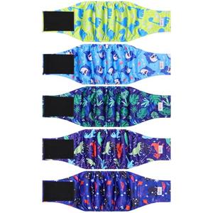 5 Pack Dog Diapers Male Reusable, Premium Belly Bands for Male Dogs, High Absorbing Male Dog Pee Wraps for Doggie in Incontinence or Excitable Urination and Training Dinosaur XXL