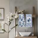 Chinoiserie Boston Terrier Kitchen & Hand Towels Set of 2,Blue and White Floral Dog Gifts Dish &Tea Towels for Kitchen Bathroom Decor,Dog Lover Gifts for Women 16x24 Inch