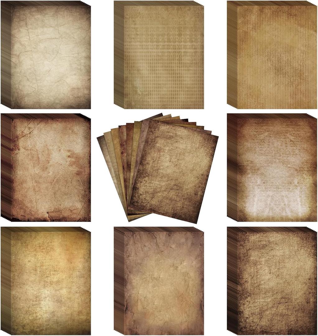 120 Pcs Vintage Stationery Paper 8.5 x 11 Inch Vintage Antique Letterhead Papers Double Sided Parchment Antique Colored Printed Paper for Letter Writing, Certificates, Diplomas, Resumes, 100 GSM