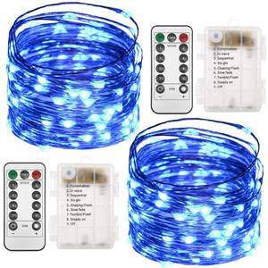 Twinkle Star 2 Pack Christmas Fairy Lights Battery Operated, 33 ft 100 Led String Lights Remote Control Timer Twinkle String Lights 8 Modes Firefly Lights for Garden Party Indoor Decor, Blue