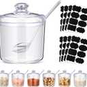 Tioncy 6 Pcs Ice Cream Bar Supplies Sugar Bowls with Lid and Spoon Acrylic Candy Dispenser Party Bar Hot Cocoa Sundae Caramel Apple Dipping Container with Tag (13oz,Clear)