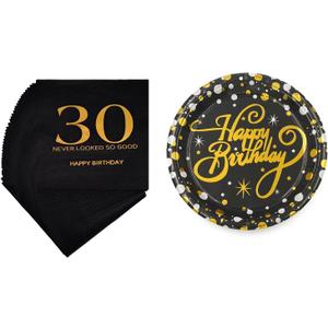 30th Birthday Party Tableware Napkins and Plates Set,30thTheme Party Decorations for Men Women Birthday Party Favors Service 20 (Gold)