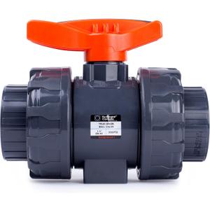 Kaplan PVC 1 1/2" True Union Ball Valve with Full Port, ASTM F1970, EPDM O-Rings and Reversible PTFE Seats, Rated at 200 PSI @73F, Gray, 1 1/2 inch Socket (1 1/2")