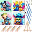 Fuinkqe 4 Ps Paint by Numbers for Kids with Framed Canvas,Cartoon Paint by Numbers for Kids Ages 8-12 with Wooden Easel,Easy Acrylic Painting Kits for Home Wall Decor 8X8 Inch