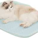 All-Season Ice Fabric Cat Bed with Cushioned Pillow/Play Ball/Washable Mat for Cats, Kittens & Small PetsGreen, Large-25"x19"x4"