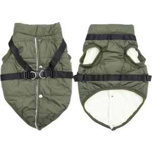 Dog Jacket with Harness, Fleece Lined Warm Puppy Coat for Winter, Soft Windproof Small Dog Vest, Green S (Small (Pack of 1))