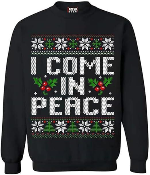 fresh tees I Come In Peace Couple Matching Ugly Christmas Sweater Sweatshirt for Men/Women (Large, Black)
