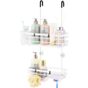 HapiRm Hanging Shower Caddy Organizer - No Drilling Shower Shelves with Hooks and Toothbrush Holder, Rustproof 304 Stainless Steel Bathroom Organizer - White