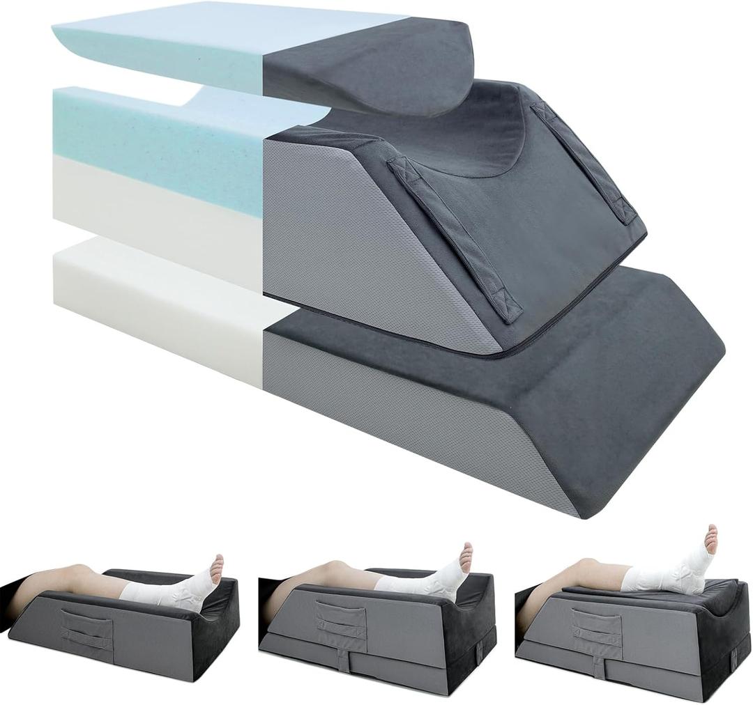 Leg Elevation Pillows for After Surgery,4-Height Adjustable Leg Elevating Pillow,Knee Surgery Recovery Equipment,Improving Blood Circulation,Ankle/Foot Surgery Swelling, Washable Cover (Single Leg (29"x13"x9.5"), Grey)