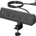 Jgstkcity Desk Clamp Power Strip,20W Fast Charging Station,Surge Protector Nightstand Edge Mount,1875W Extension Cord with Multiple Outlets,2 USB-C,2 USB-A,for Home Office (Black, 10 FT)