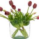 DUYONE 15pcs Artificial Tulips Flowers, Latex Bouquet, Fake Tulips for Office Wedding Party Home Kitchen Garden Decoration(Deep Purple,15pcs)